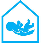 Blue SSB logo of an adult hand holding a baby in the outline of a home