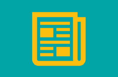 Yellow newsletter icon on a teal background, representing newsletters or periodic updates.