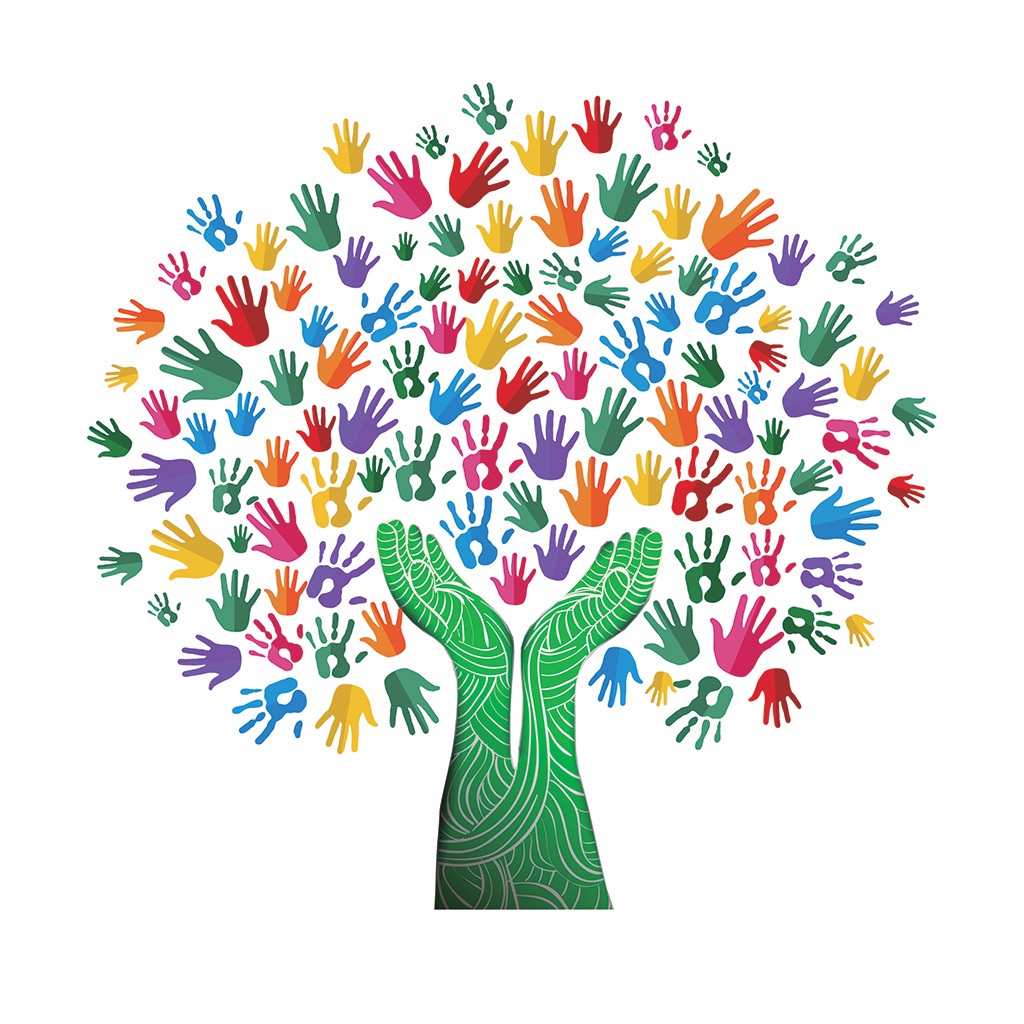 Illustration of a tree with colorful hand prints for leaves Illustration of a tree with colorful hand prints for leaves