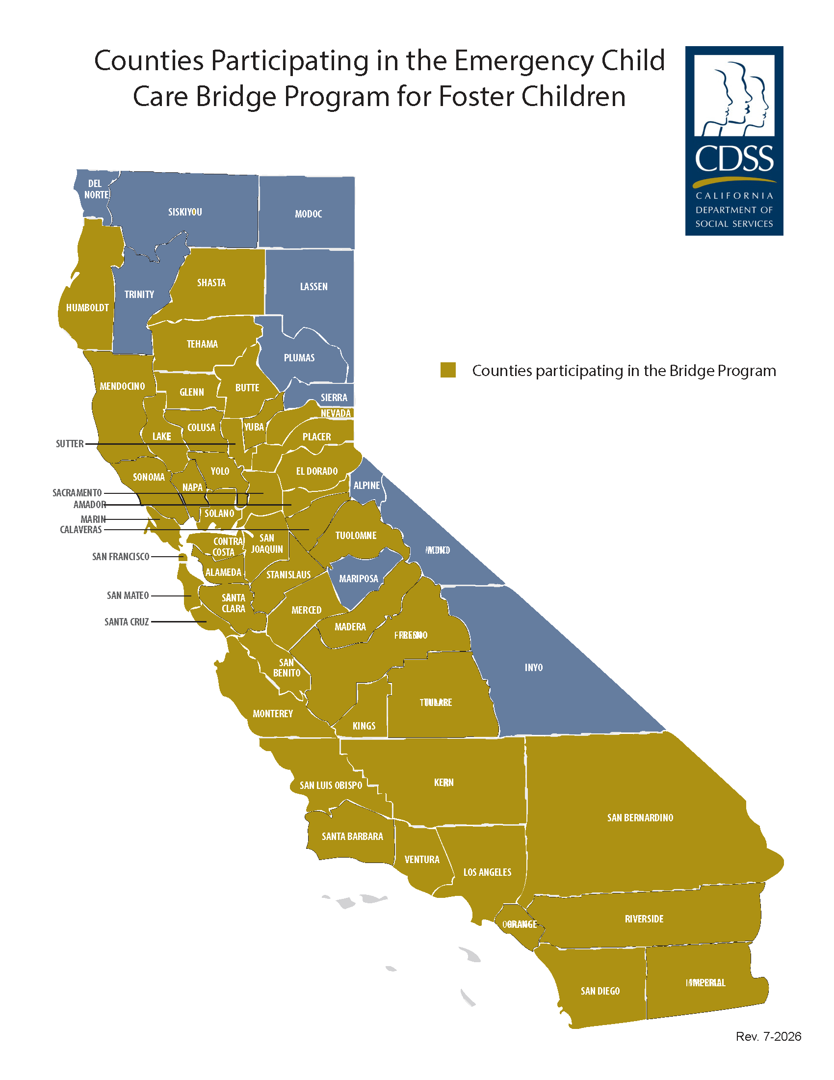 Counties participating in Bridge Program