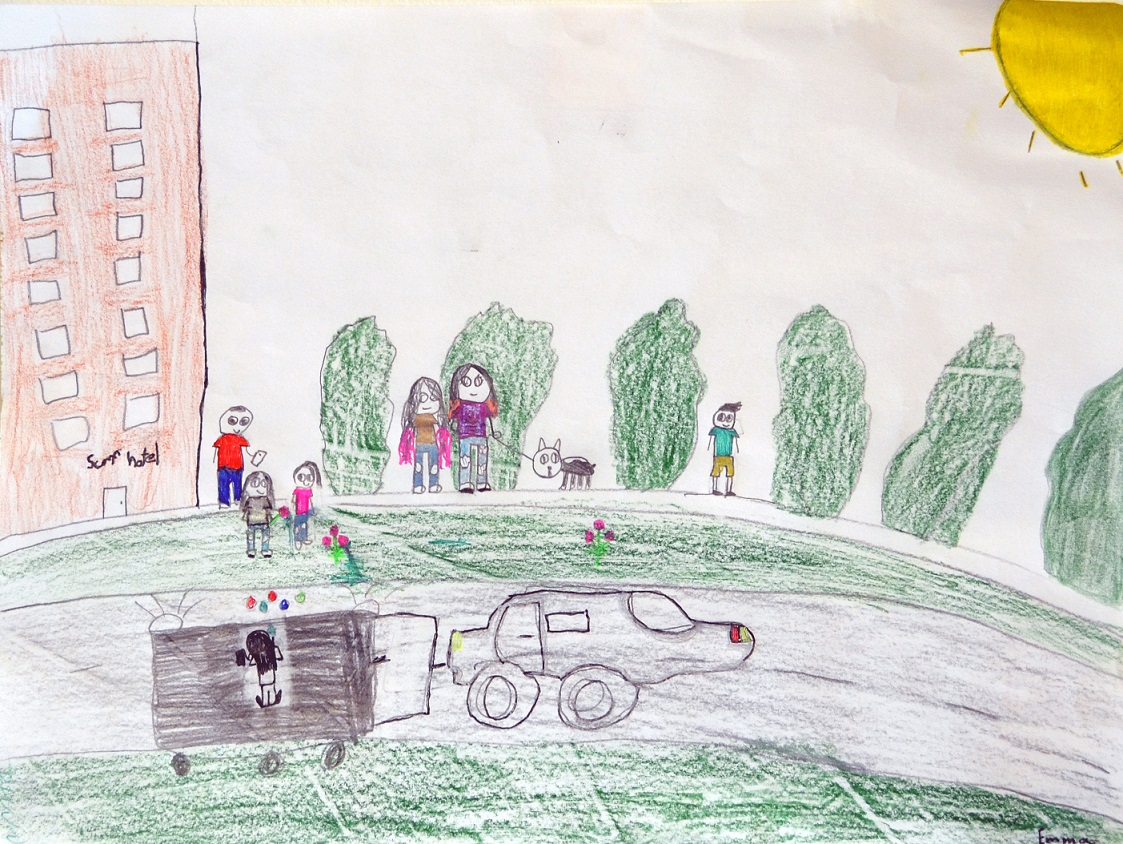 Kid Drawing of Car and Trailer