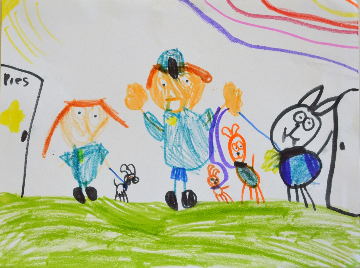 Kid Drawing of people with dogs