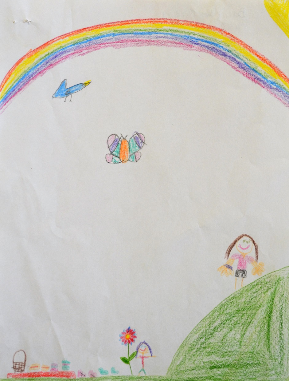Kid Drawing of rainbow during picnic